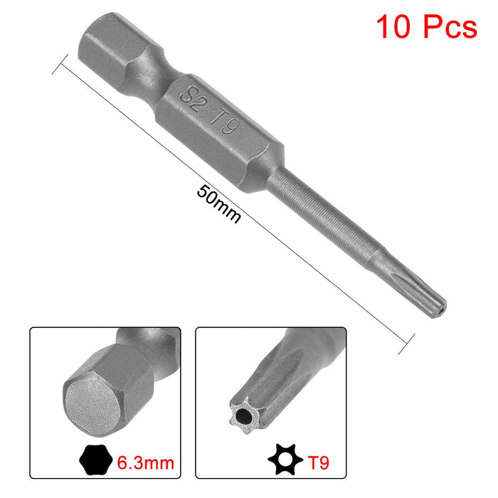 uxcell 10 Pcs T9 Magnetic Torx Screwdriver Bits, 1/4 Inch Hex Shank 2-inch Length S2 Security Tamper Proof Screw Driver Kit Tools