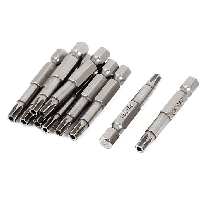 uxcell 10pcs 1/4" Hex Shank 5mm Tip T27 Magnetic S2 Steel Torx Security Screwdriver Bits 6 Angels Electroplated