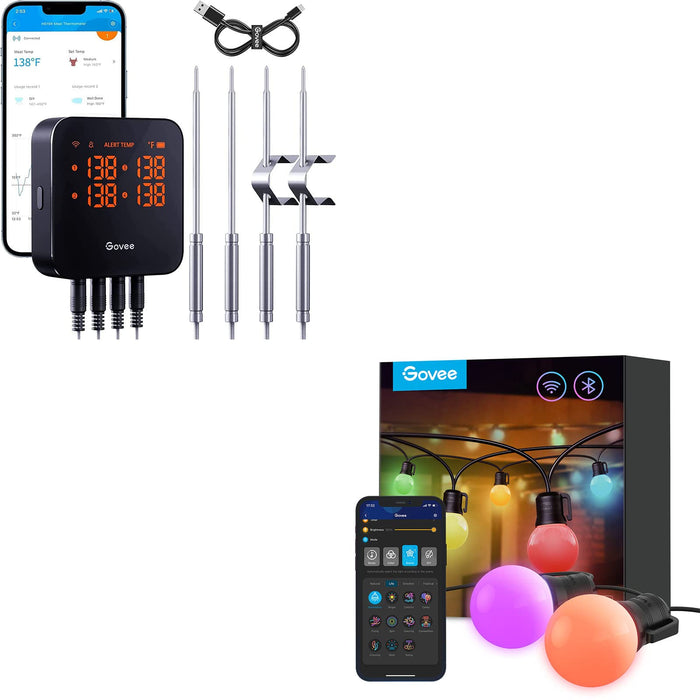 Govee Smart Meat Thermometer Bundle With Govee Rgbic 50Ft Outdoor