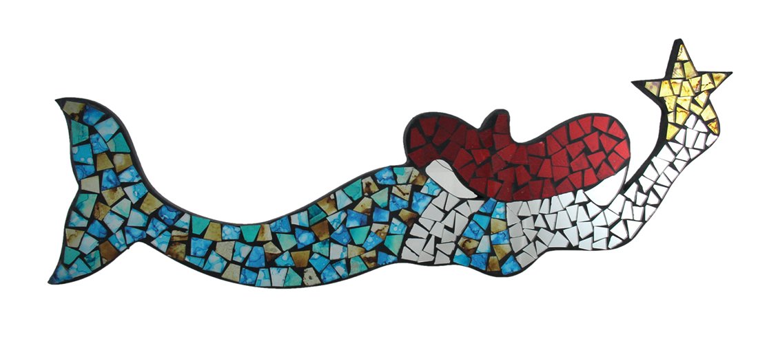 Zeckos Blue Mosaic and Wood Mystic Mermaid Wall Hanging