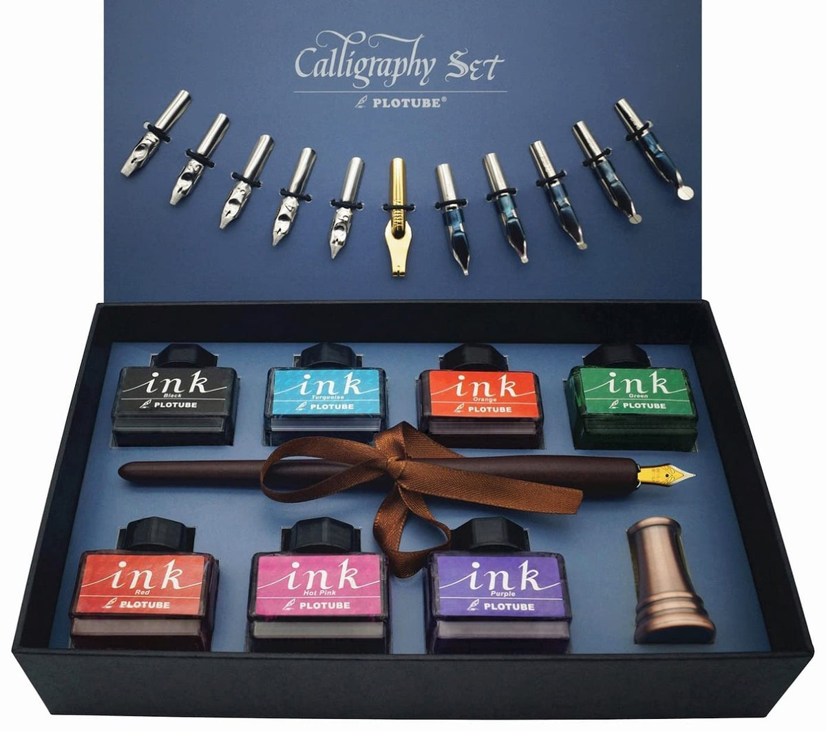 OwnColor Calligraphy Pens 20 Piece Calligraphy Set for Beginners Handcrafted Glass Dip Pen Wood Calligraphy Pen with Inks, Nibs,Holder