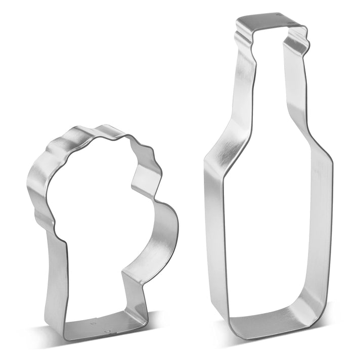 Bottoms Up Cookie Cutter 2 Pc Set – Beer Bottle and Beer Mug Cookie Cutters Hand Made in the USA from Tin Plated Steel