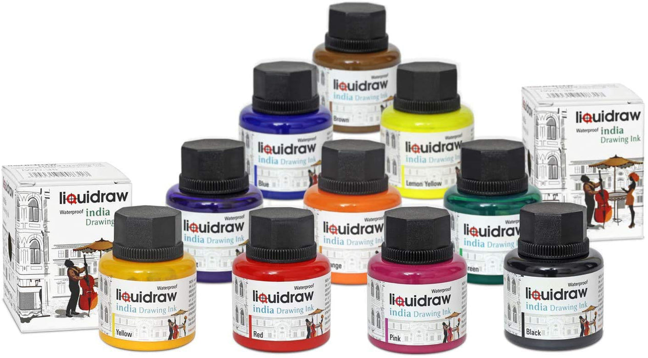 Liquidraw USA Drawing Ink, 24 x 10.5 x 6 cm, 10 Colours — CHIMIYA