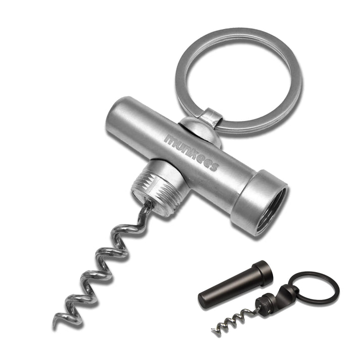Munkees Mini Keychain Corkscrew Tool, Small Key Ring Wine Opener