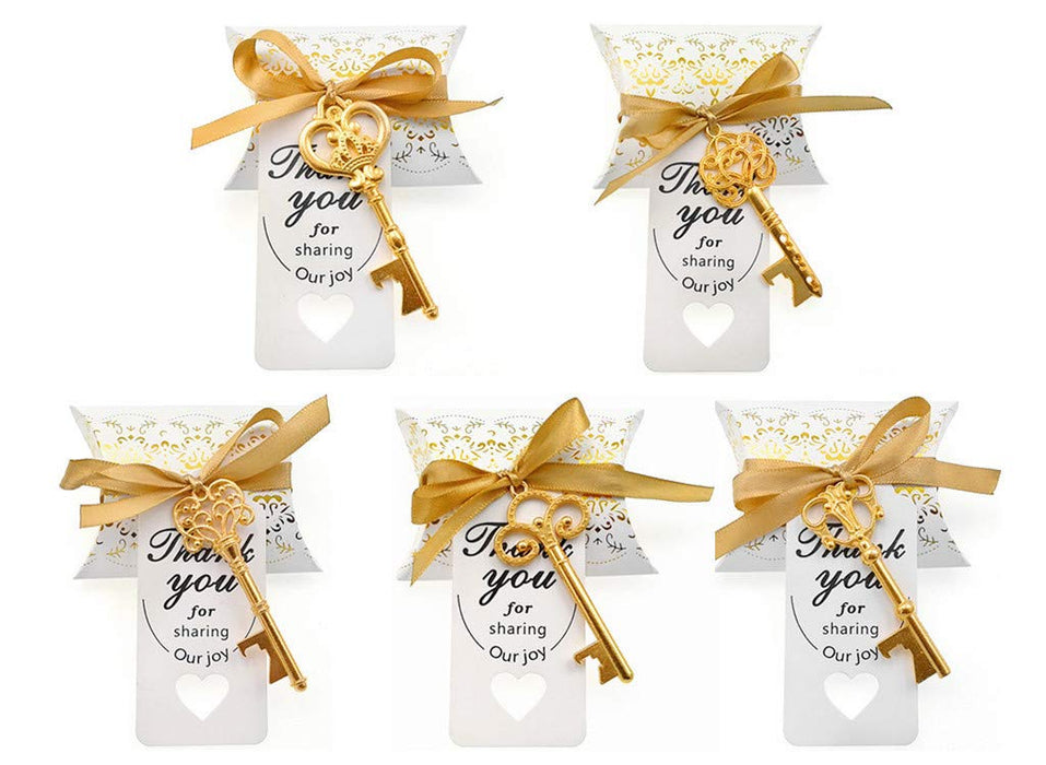 Kinteshun Wedding Party Favor Set,Skeleton Key Bottle Openers Candy Boxes Escort Tags and Ribbon Souvenir