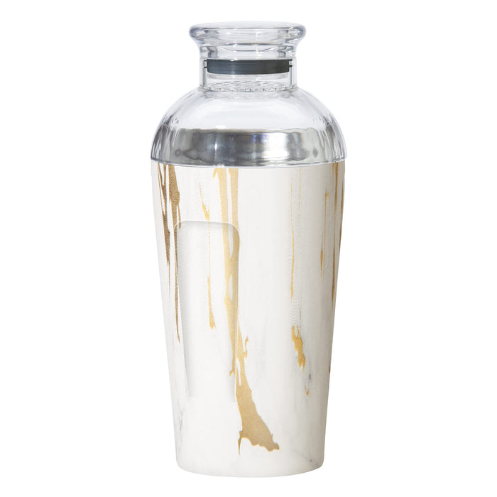 OGGI Groove Insulated Cocktail Shaker-17oz Double Wall Vacuum Insulated Stainless Steel Shaker, Tritan Lid has Built In Strainer, Ideal Cocktail Mixer, Martini Shaker, Margarita Shaker, Gold Marble
