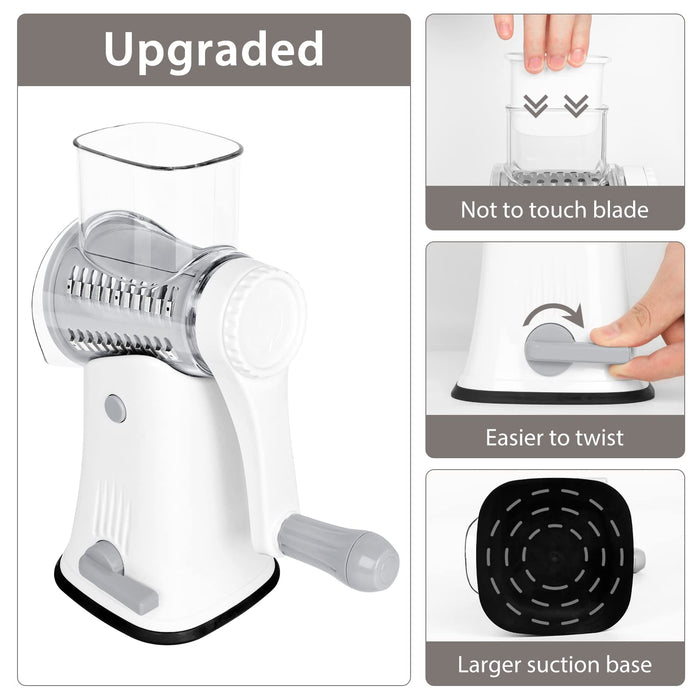 X Home 5-in-1 Rotary Cheese Grater, Upgraded Cheese Shredder with Stronger Suction Base & Multifunctional Drum Blades