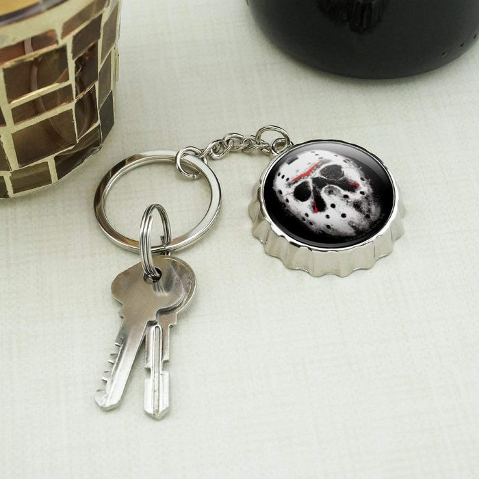 Friday The 13th Jason Mask Keychain Chrome Plated Metal Pop Cap Bottle Opener
