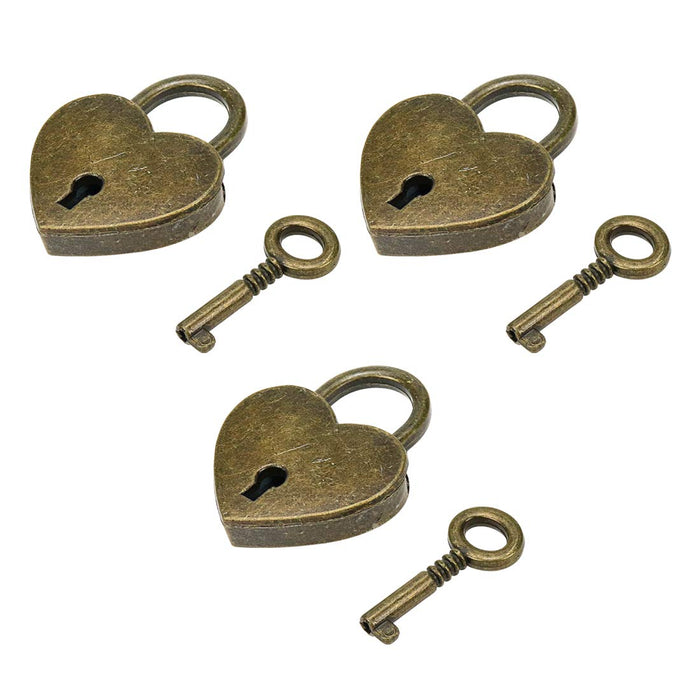 3 Pcs Mini Bronze Antique Padlock Small Metal Padlock Keyed