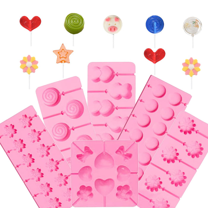 5 Pack Lollipop Silicone Candy Mold Silicon chocolate Lollipop Moulds with  Shape of Double Heart, Star