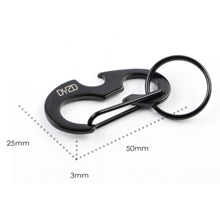 DYZD Stainless Steel Bottle Openers Mini Style D Ring Shape Keychains With Key Ring Connectors （Black,2 PCS）