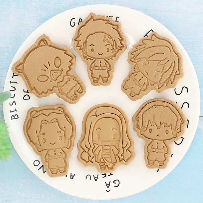 New Anime Cookie Cutter Set -6 Piece - Nezuko,Tanjirou,Zenitsu,Inosuke,Giyuu,Kochou Shinobu, Cartoon Stamped Embossed Cookie