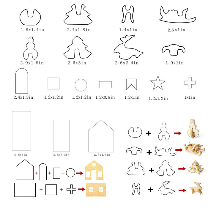 Christmas Gingerbread House Cookie Cutter, 18Pcs 3D Gingerbread House Kit for Wedding Party Valentines Day Easter