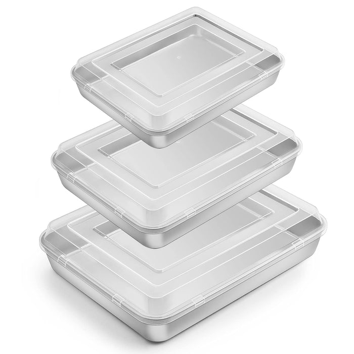 Baking Pan with Lid(12.4/10.4/9.4 inch), E-far Stainless Steel