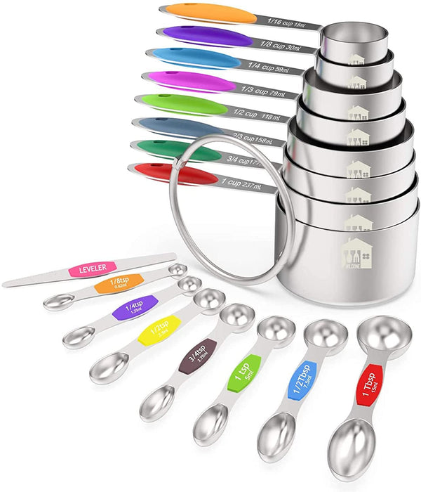 1 Set Measuring Cups And Spoons 8 Piece Stackable Stainless Steel