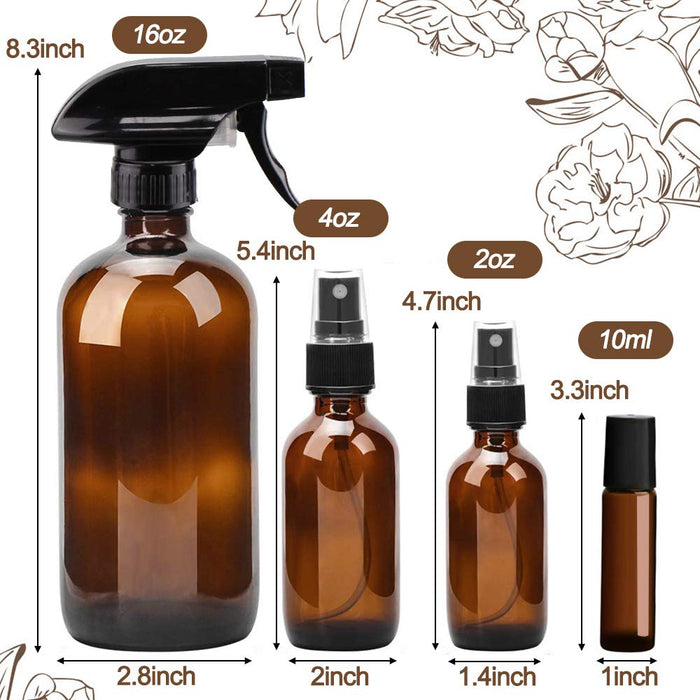 16oz Glass Spray Bottles with Measurements - Amber Empty Reusable
