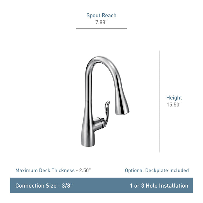 Moen Arbor Spot Resist Stainless One-Handle Pulldown Kitchen Faucet with Sprayer and a Reflex Docking System, Kitchen Sink Faucet Featuring Power Boost for a Faster Clean, 7594SRS