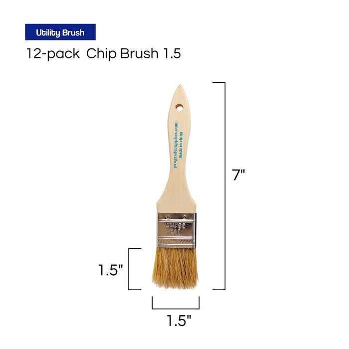 Pro Grade - Chip Paint Brushes - 12 Ea 1.5 Inch Chip Paint Brush