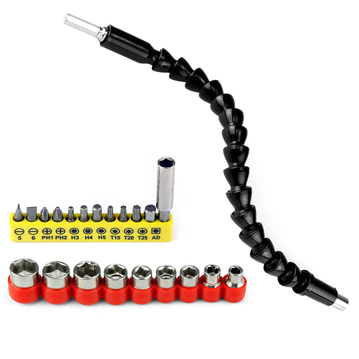 23pcs Flexible Drill Extension - 1/4 Magnetic Hex Soft Flexible