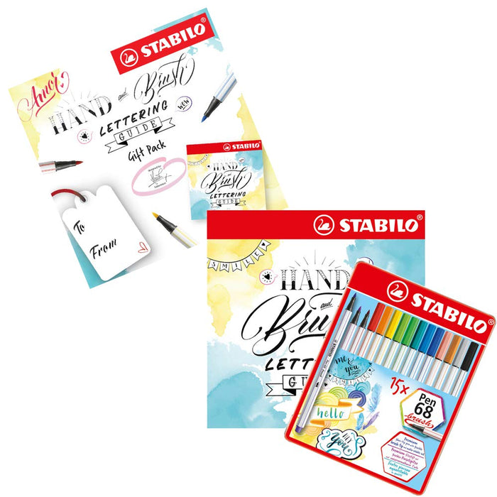 Brush Pens with Hand Lettering Guide- STABILO Pen 68 brush Tin of