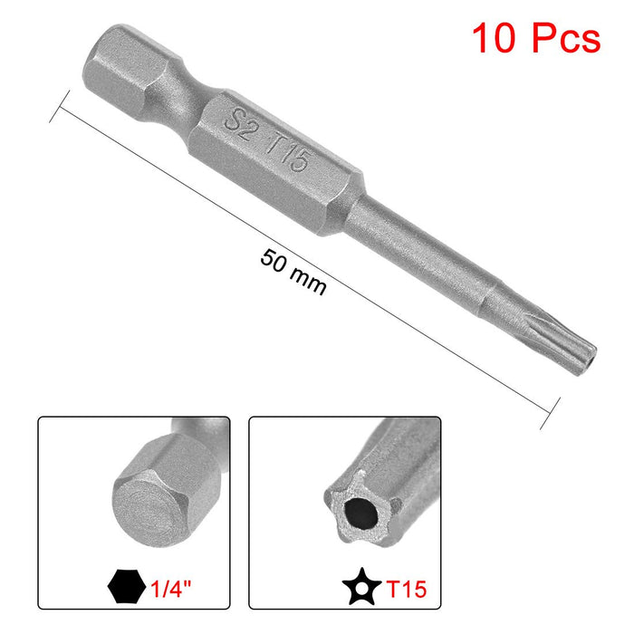 uxcell 10 Pcs Magnetic T15 Star 5 Point Screwdriver Bits, 1/4 Inch Hex Shank 2-inch Length S2 Security Screw Driver Kit Tools
