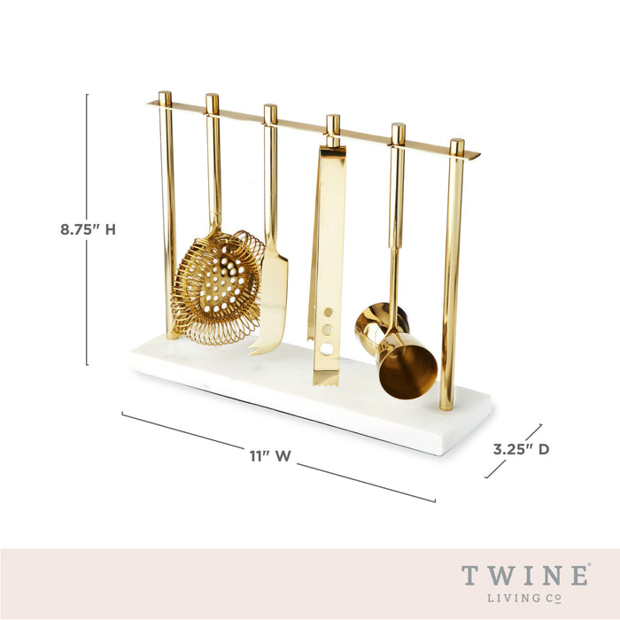 Twine Gold & Marble Bar Tool Living (Set of 4 w/Stand) Barware Sets, Set of 1, Gold