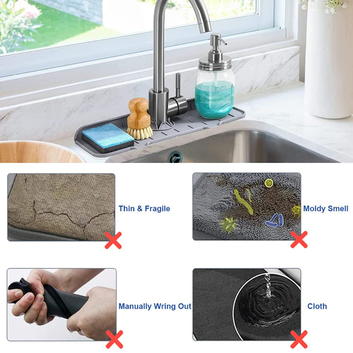 Kitchen Sink Splash Guard - Silicone Faucet Handle Drip Catcher