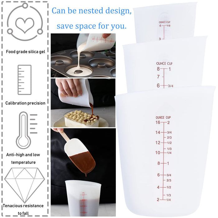 Restaurantware 16 oz Flexible Measuring Cup,1 Heat-Resistant Rubber Measuring Cup-Microwave-Safe,Dishwasher-Safe,Translucent Silicone Soft Measuring