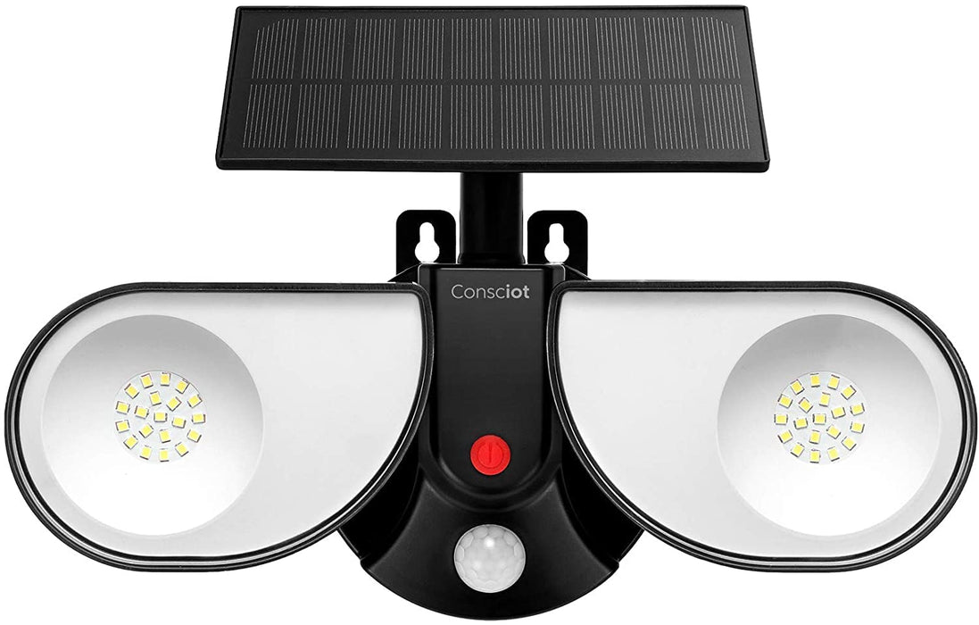 Consciot Solar Lights Outdoor, Ultra Bright Motion Sensor Solar Security Light 1000lm, 40 LED Wall Flood Light with Adjustable Dual Heads, IP67 Waterproof for Garage Patio Garden, Cool White, 1 Pack