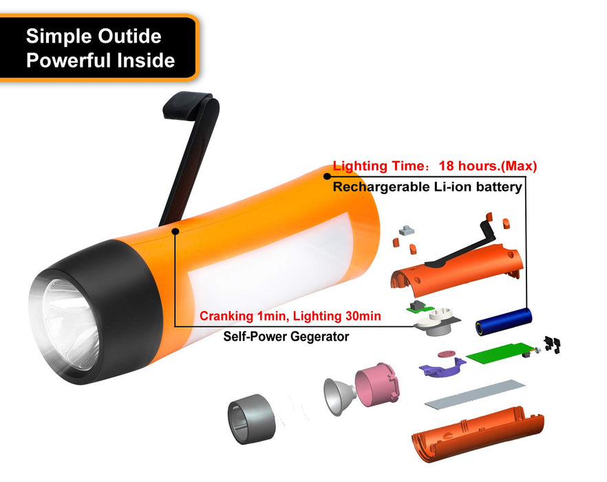 Solar Powered Hand Crank Flashlight- Rechargeable LED Cranking Light With  Clip By Stalwart (For Emergency Hiking Camping and Survival Gear) 