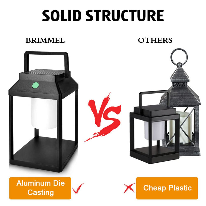 BRIMMEL Solar Outdoor Lantern Aluminum LED Portable Rechargeable Solar Table Lamp 35W 3000K Outdoor Nightstand Lamp IP44 Waterproof Cordless Touch