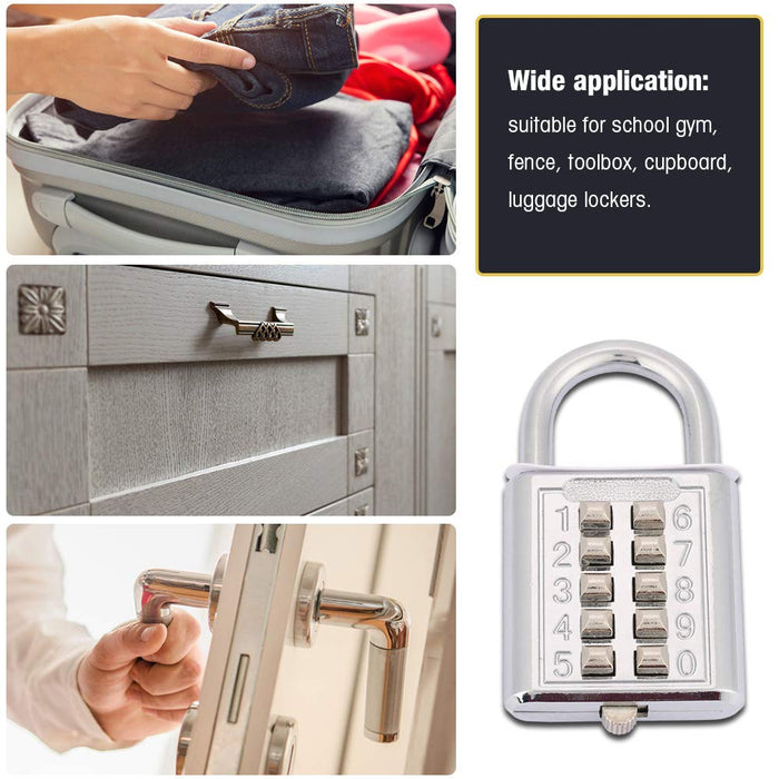 Combination Padlock 10 Keypads and 5 Digit Password Keyless Lock 6mm Lock Rod Digit Padlock for Luggage Lockers(10-Key Electric Silver)