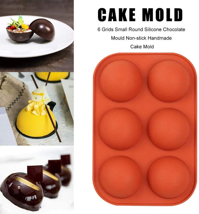 Semi Sphere Silicone Chocolate Mould 2 Pack 6-Cavity Baking Mold for Making Hot Chocolate Bombs Valentine's Day Cake Jelly Dome Mousse Soap (Small)