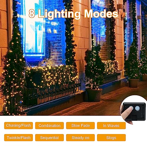 BOLWEO Solar String Lights Outdoor Waterproof Warm White, Solar Fairy Lights 39.4Ft 120LED 8 Modes Copper Wire Lighting