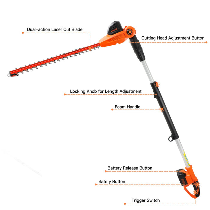  GARCARE Electric Hedge Trimmer Corded with Extension Pole 18  Inch Dual-Action Laser Blade Bush Trimmer 600W, 4.8 Amp Garden Trimmers :  Patio, Lawn & Garden