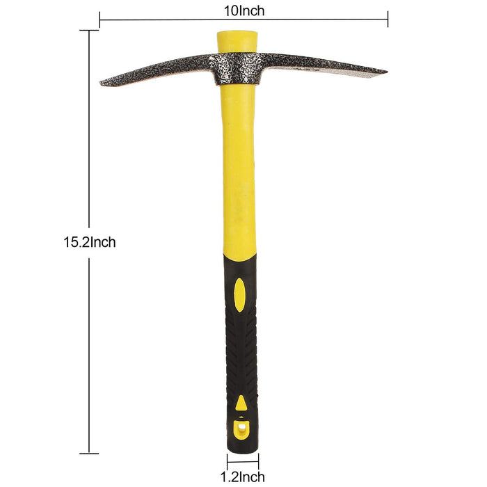Ziqi Weeding Mattock Hoe 15 Inch Forged Garden Picks Tool, Pick Mattock with Fiberglass Handle, Garden Pick Axe Long Handle for Loosening Soil, Cultivating Vegetable Gardens, Camping, Archaeological