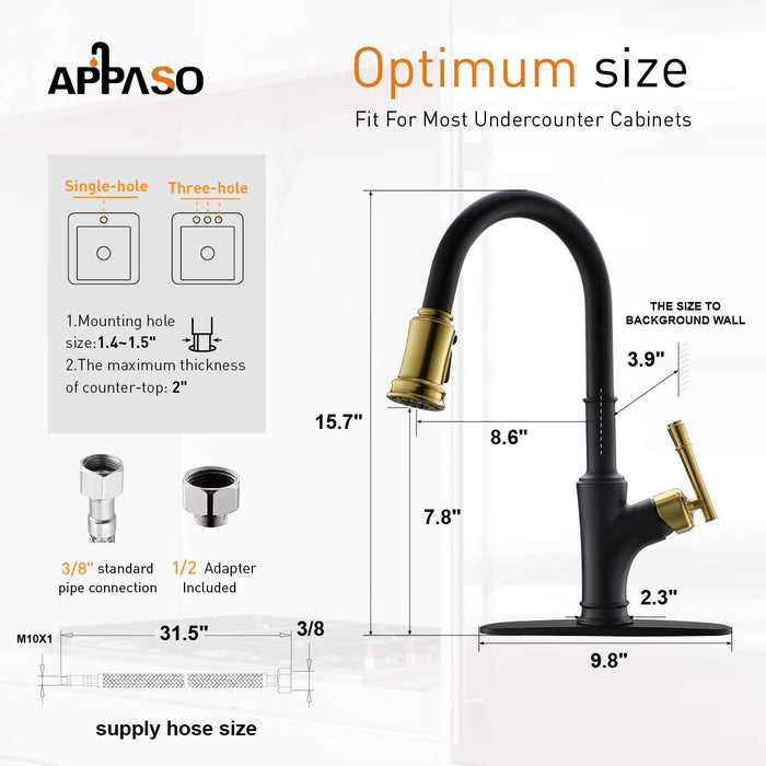 APPASO Kitchen Faucets with Soap Dispenser, Solid Stainless Steel Kitchen Faucet with Pull Down Sprayer 3 Modes, Brushed Nickel Modern Kitchen Sink Faucets with Sprayer, High Arch Single Handle Faucet