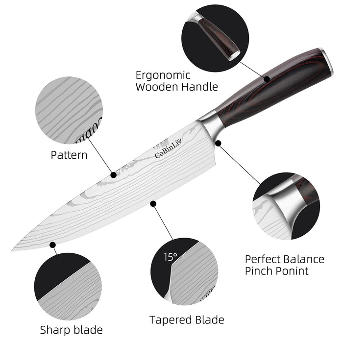 CoBinLiy Professional Kitchen Knife Set, High-Carbon Stainless Steel with Ergonomic Handle Knife Set ,5 Pieces Ultra Sharp Japanese Knife set for Vegetable Meat Fruit