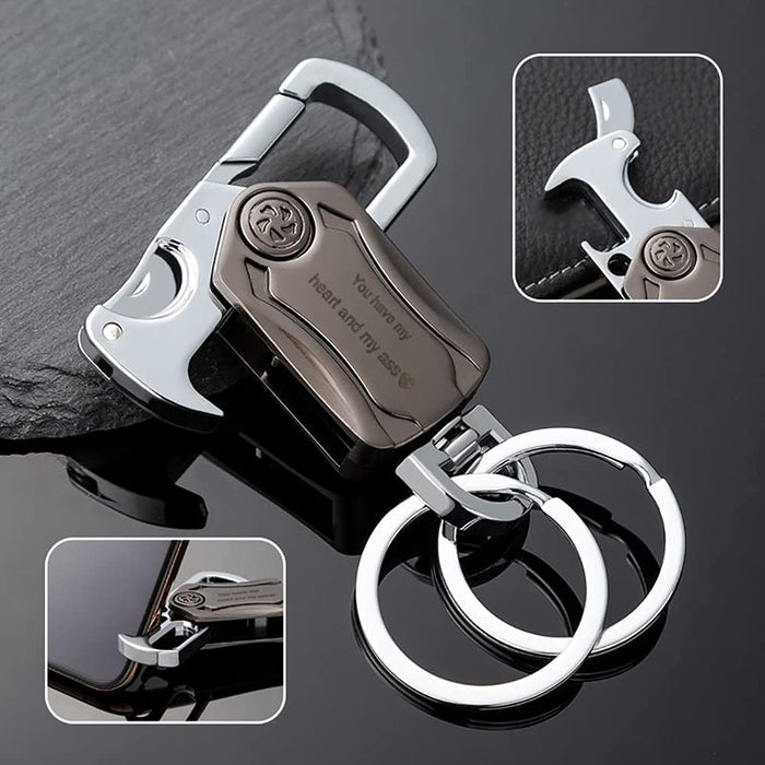 Keychain 5-in-1 Multitool with Knife, Bottle Opener, Phone Holder. Tough Zinc Alloy with Stylish Nickel Plated, 2 Keyrings