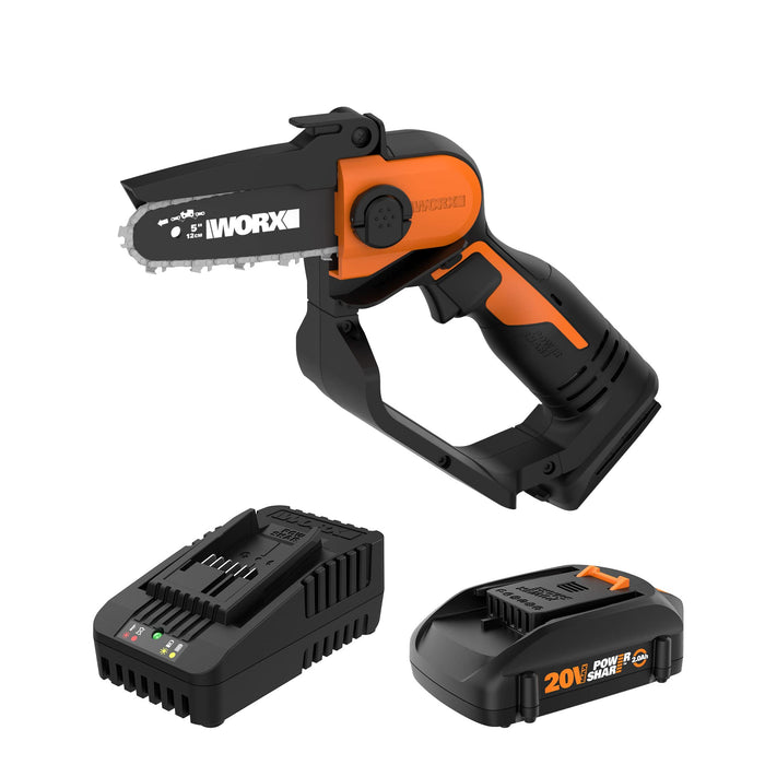 WORX WG324 20V Power Share 5” Cordless Pruning Saw (Battery & Charger Included) and WG801.9 20V Power Share 4" Cordless Shear and 8" Shrubber Trimmer (Tool Only)