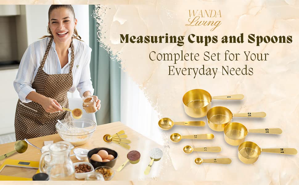 White Gold Measuring Cups And Spoons Set Cute Measuring Cups 8pc Gold  Stainless