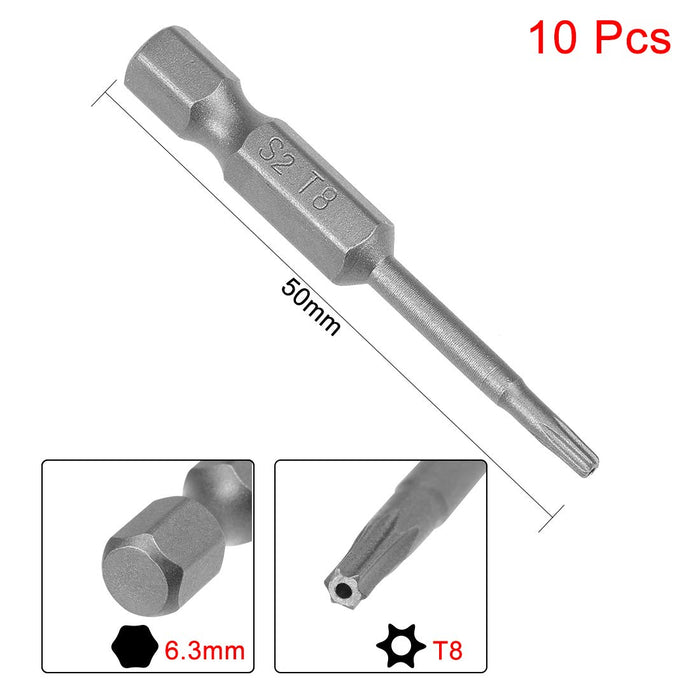 uxcell 10 Pcs T8 Magnetic Torx Screwdriver Bits, 1/4 Inch Hex Shank 2-inch Length S2 Security Tamper Proof Screw Driver Kit Tools