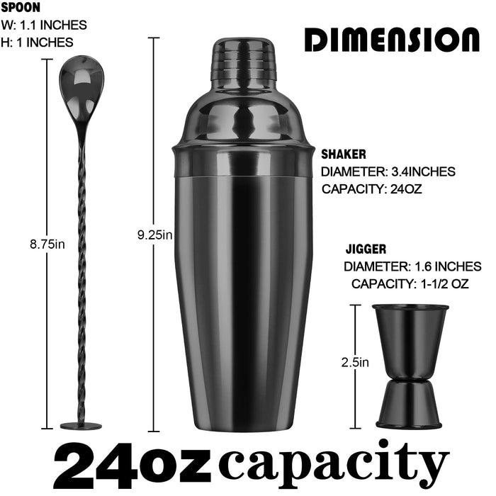 Large 24 oz Stainless Steel Cocktail Shaker Set - Mixed Drink Shaker -  Martini Shaker Set With Built In Strainer, Double Sided Jigger & Combo  Muddler