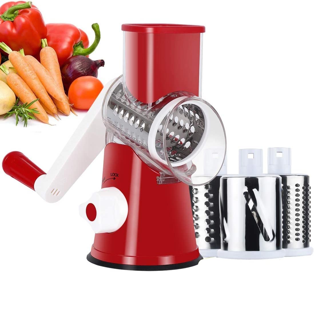 Rotary Cheese Grater Shredder Round Mandoline Veggie Drum Slicer with —  CHIMIYA