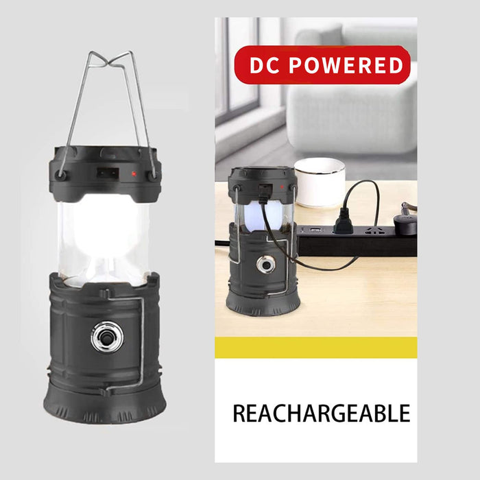 LED Camping Lantern Rechargeable,1 Pack Collapsible Solar Camping Lights  with Flashlight, Waterproof Portable Survival Light for Hurricane,  Emergency, Power Outages, Hiking, Fishing (Black) 