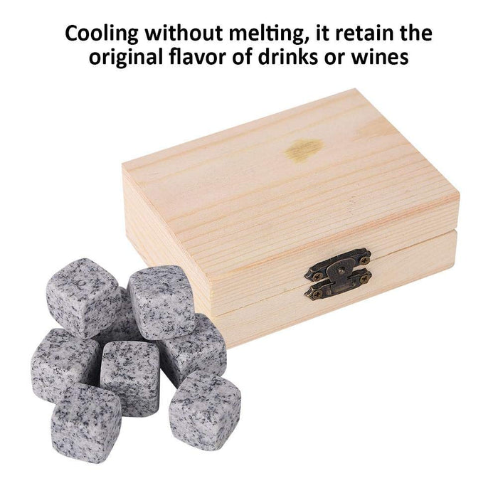 Whiskey Chilling Stones, Wine 9 Ice Rocks in Wooden Box Set Cube Cool Pure Soapstone Wine Drinks Beverage Chilling Stones