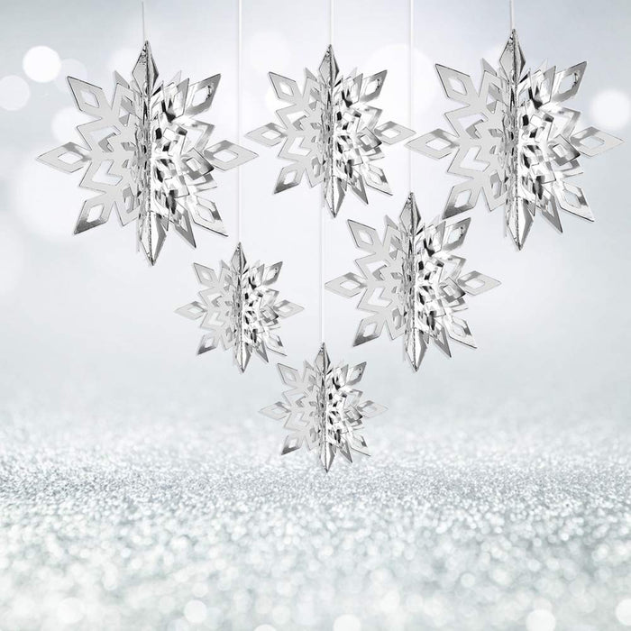 MIAHART Christmas Hanging Snowflake Decorations 12 Pack 3D Silver Snowflake  Hanging Garland Large Silver Snowflakes for Christmas Winter Holiday New
