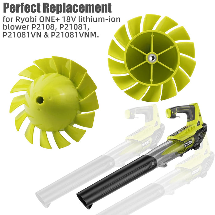 (2 Pack) Alocs Blower Fan Replacement for Ryobi - 18V One+ P2108 & P21081 Cordless Leaf Blower, Part # 529437004 Replaces 529437003, 529437001