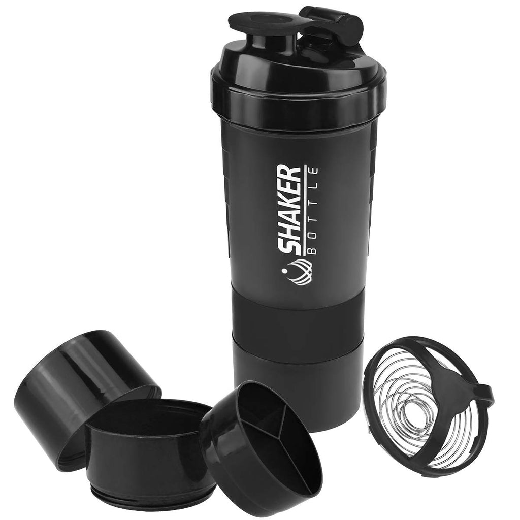 Greneric Protein Shaker Bottle - Sports Water Bottle - Non Slip 3 Layer  Twist off 3oz Cups with Pill Tray - Leak Proof Shake Bottle Mixer- Protein  Powder 16 oz Shake Cup
