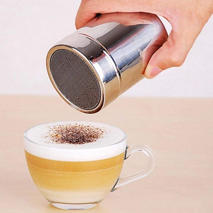 Lofekea Stainless Steel Powder Shakers Coffee Cocoa Cinnamon Shaker Cans  Mesh Duster with 16PCS Stainless Steel Barista Coffee Decorating Stencils